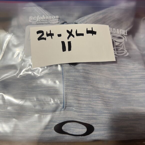 Oakley Mens XL Extra Large Short Sleeve Polo Shirt Blue Striped Polyester - Picture 8 of 8